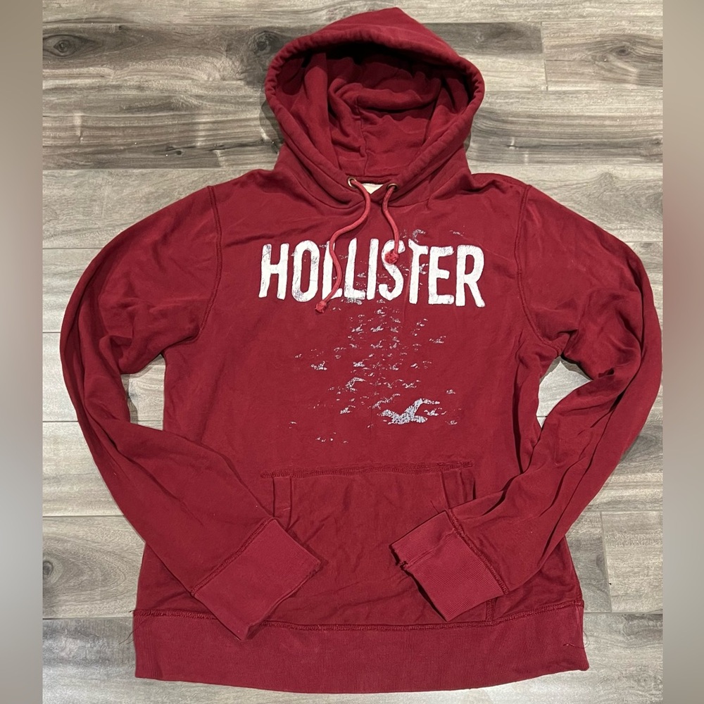 Hollister Maroon Sweater with Hood and Logo